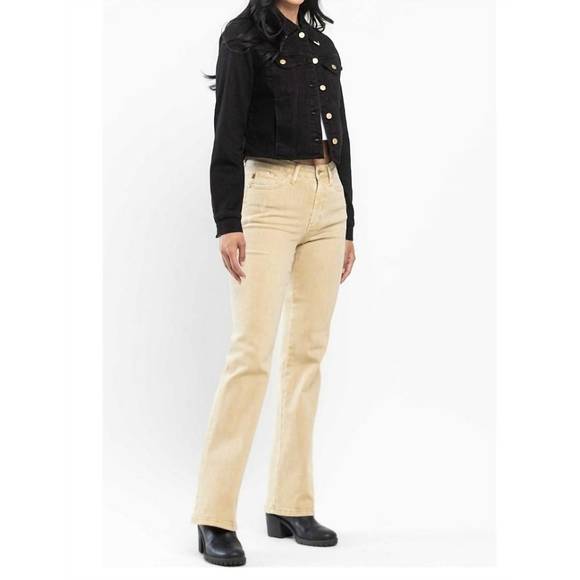 NEW JUDY BLUE garment dyed slim bootcut jean in tan - Picture 3 of 4